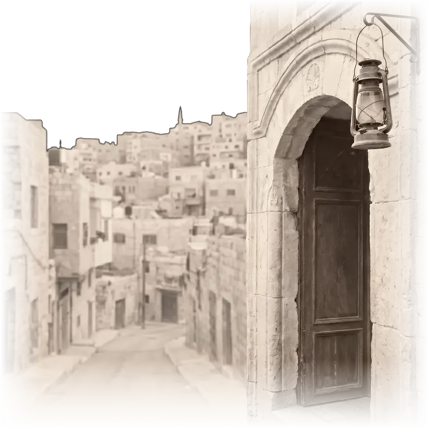 An old Amman doorway with a hanging lantern